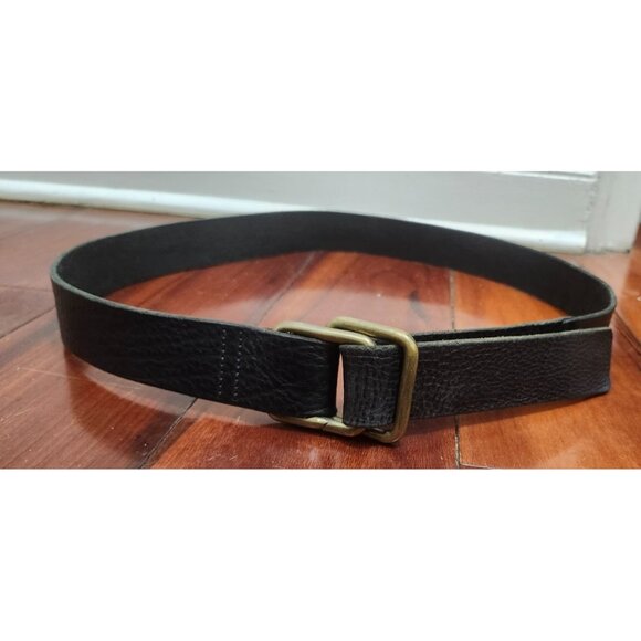 Women’s Genuine Leather Belt Made Italy Black Brass Buckle Textured Wide Belt M - Picture 2 of 10